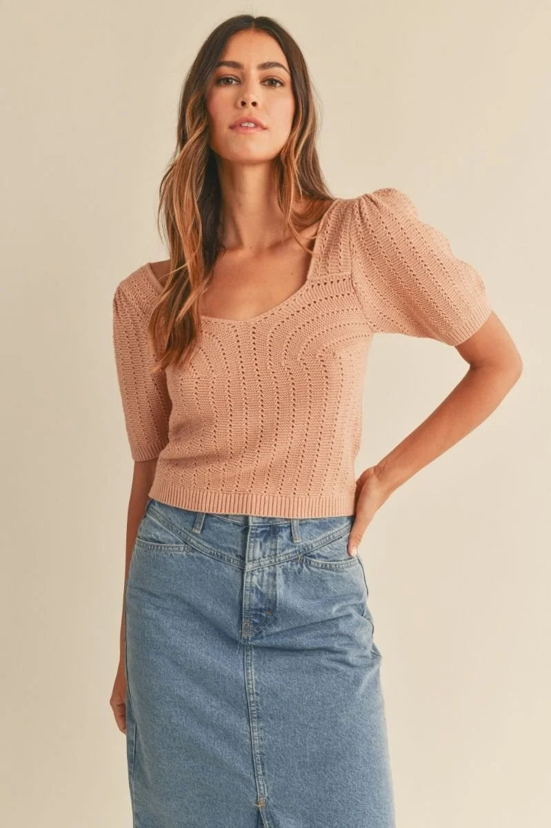 Knit Pull Over With Puff Sleeves