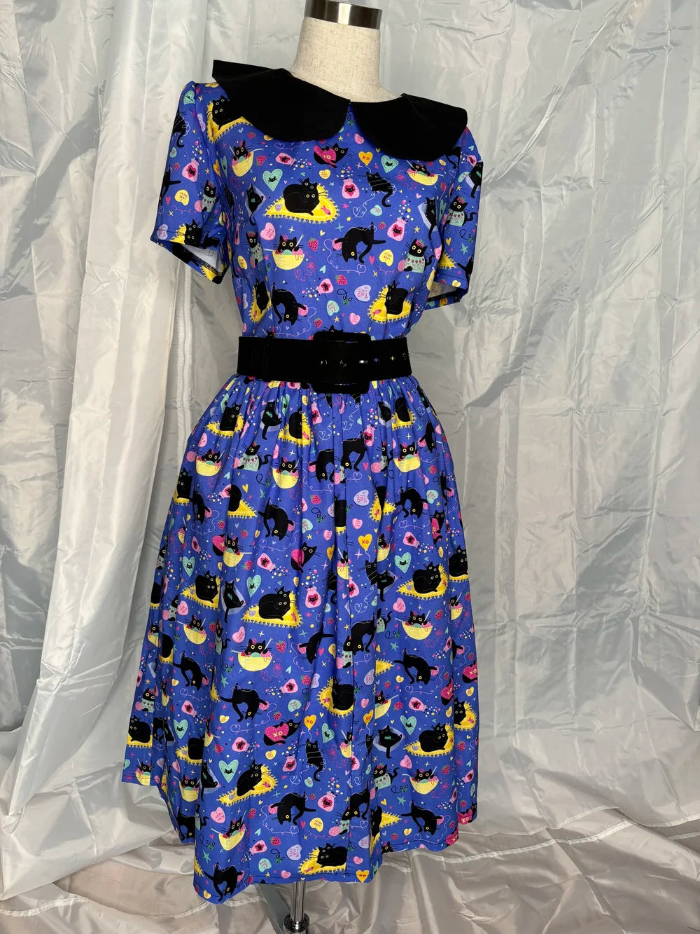 Darling Dress - Luv Cats in Royal Blue