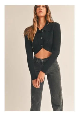 Cropped Collared Sweater